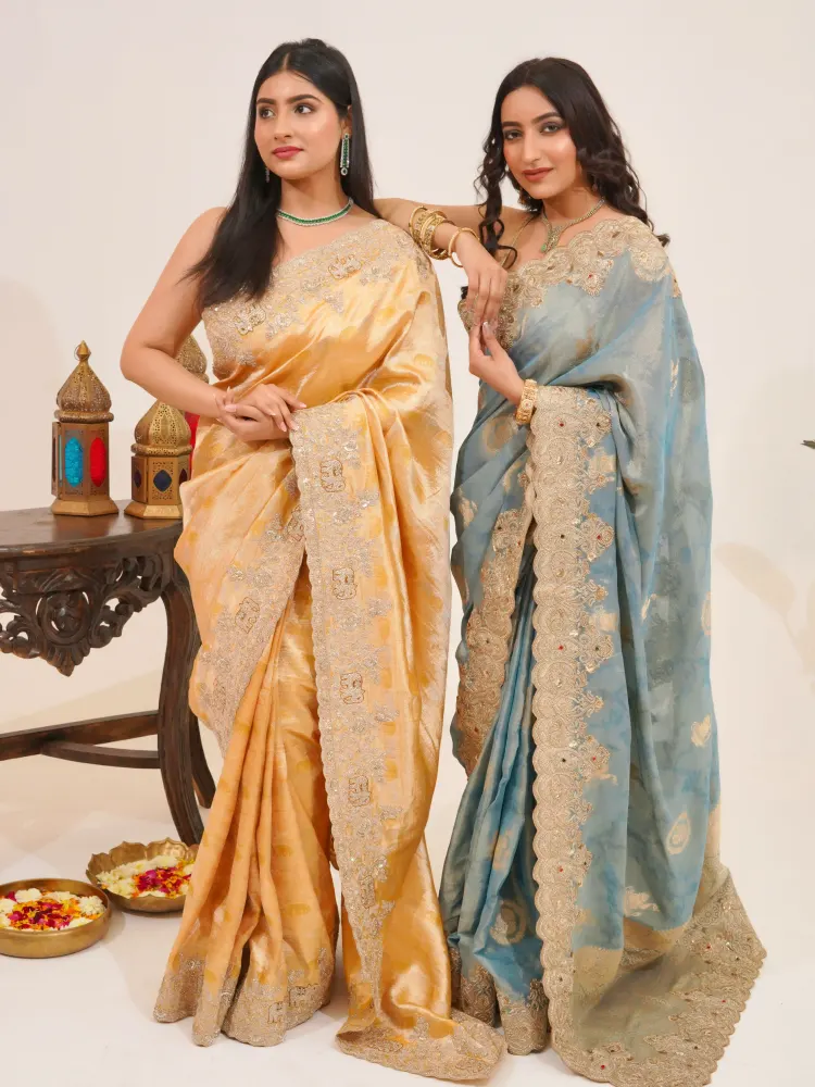Blue Designer Banarasi Kundan Saree-5