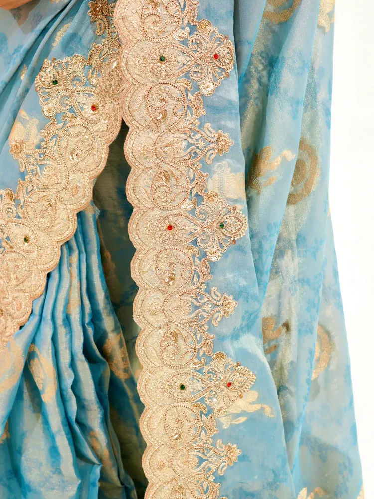 Blue Designer Banarasi Kundan Saree-4