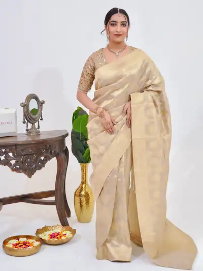Antique Gold Banarasi Silk Saree with Blouse - collection image