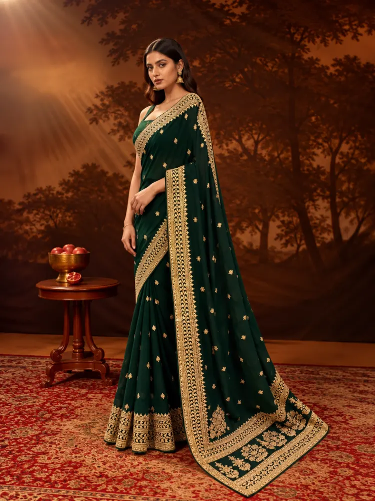 Bottle Green Dola Silk Bridal Saree-0