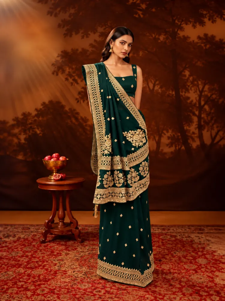 Bottle Green Dola Silk Bridal Saree-1