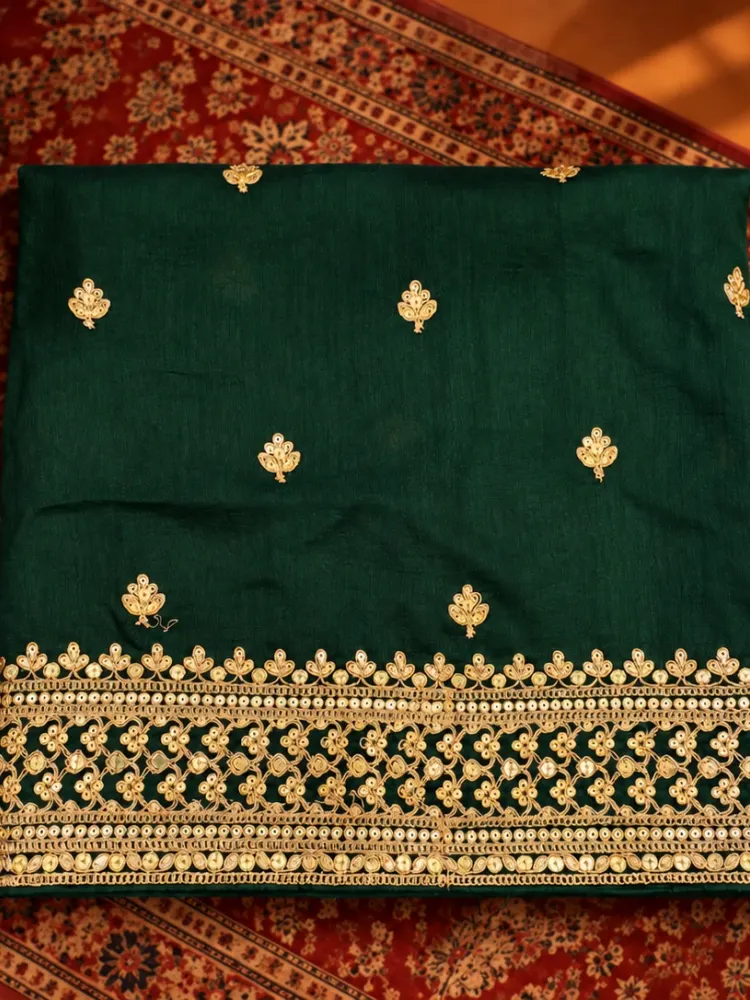 Bottle Green Dola Silk Bridal Saree-2