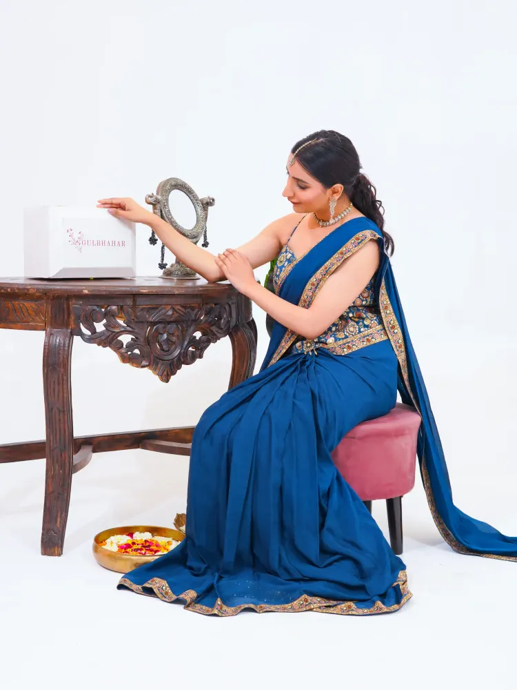 Blue Designer Pre-Draped Saree-3