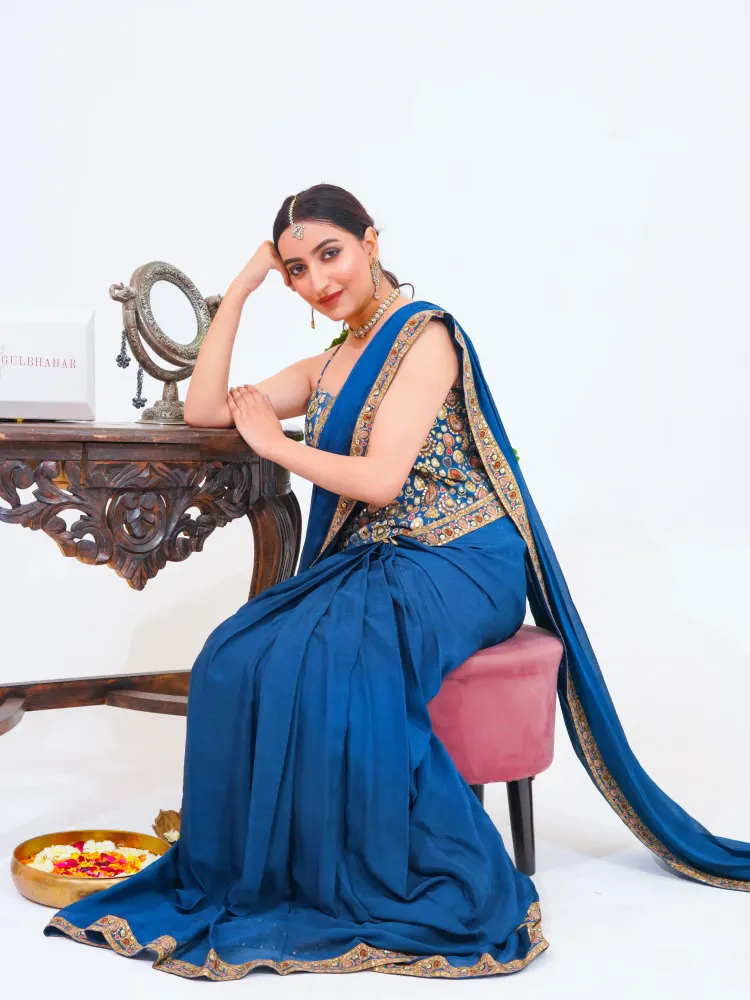 Blue Designer Pre-Draped Saree-4