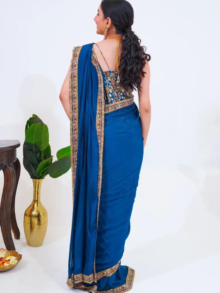 Blue Designer Pre-Draped Saree-5