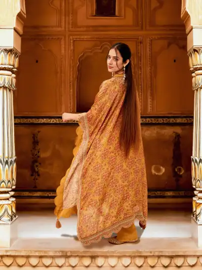 MUSTARD YELLOW KURTI SET WITH SHRUG STYLE - 1