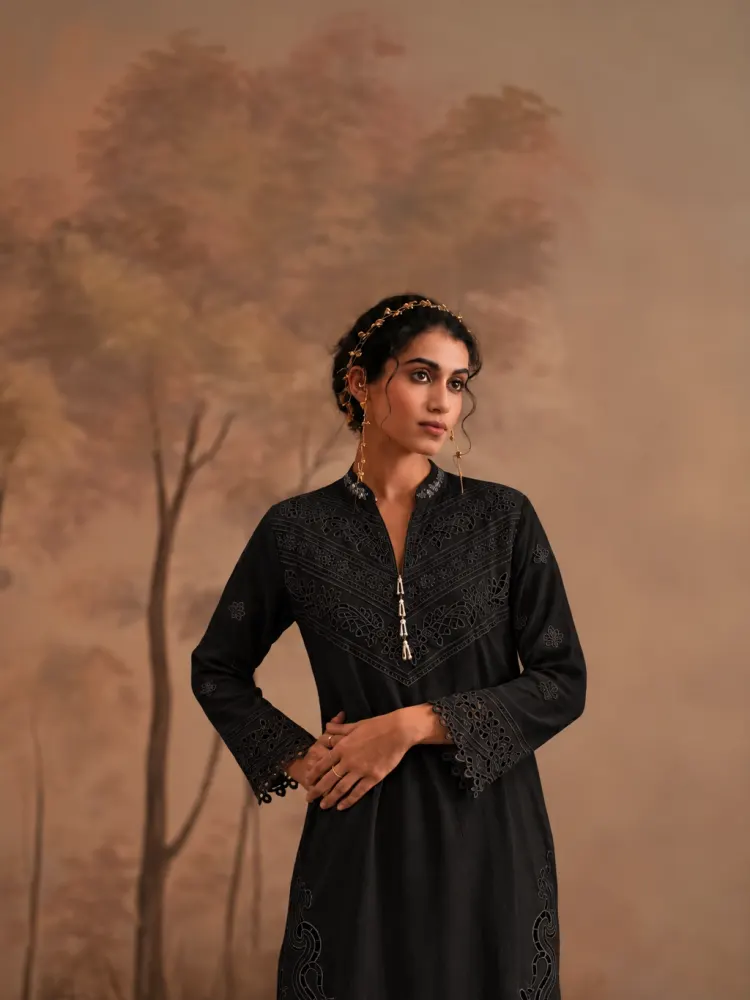 Black Floral Embroidered Suit-1