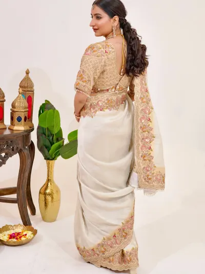 Ivory Banarasi Silk Saree-1