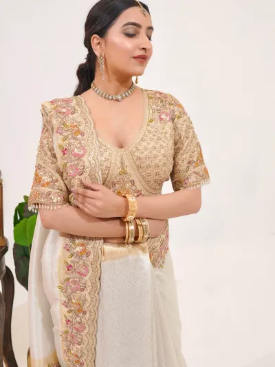 Ivory Banarasi Silk Saree-2