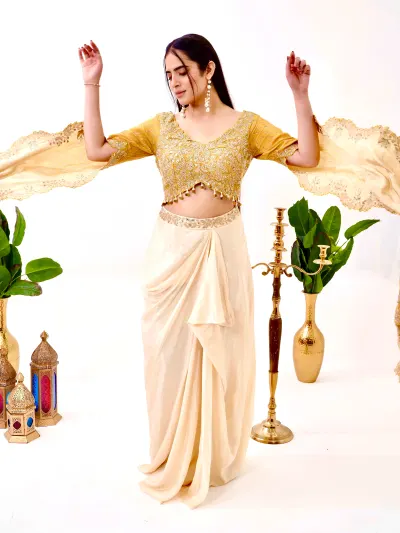 Women's Yellow Indo Western-1