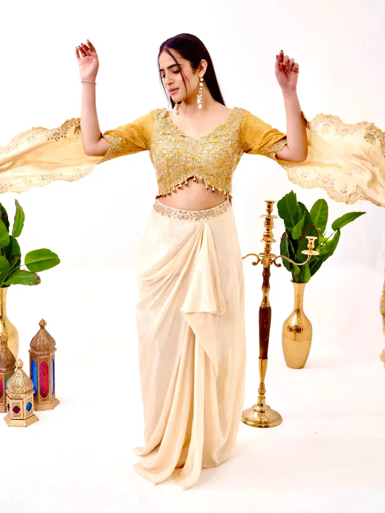 WOMEN'S YELLOW INDO WESTERN - 2