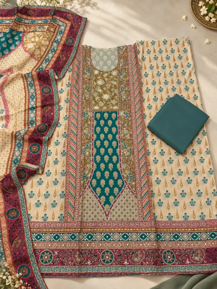Printed Organza Tissue Unstitched Suit-0