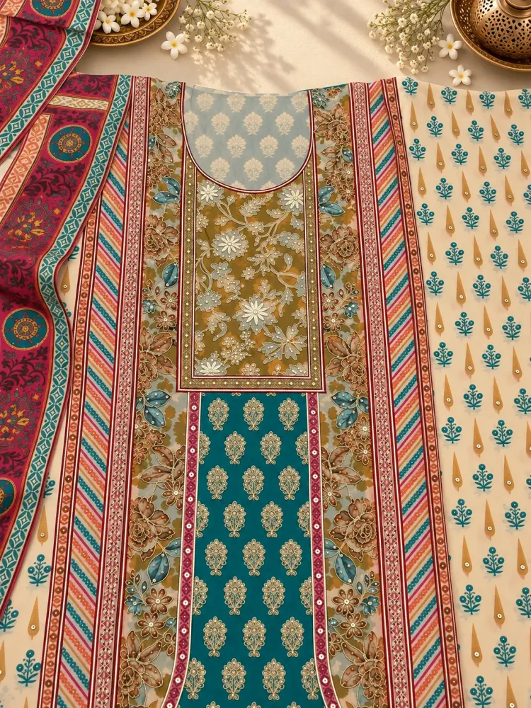 Printed Organza Tissue Unstitched Suit-1