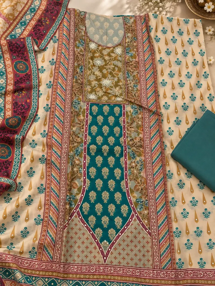 Printed Organza Tissue Unstitched Suit-2