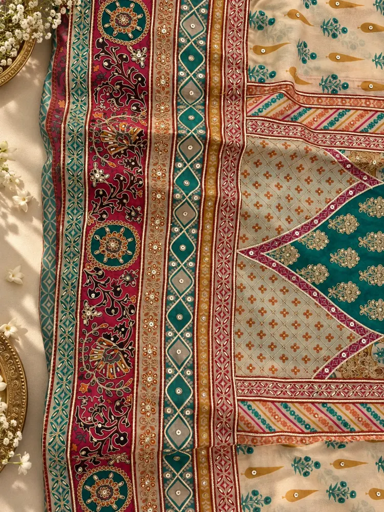 Printed Organza Tissue Unstitched Suit-3