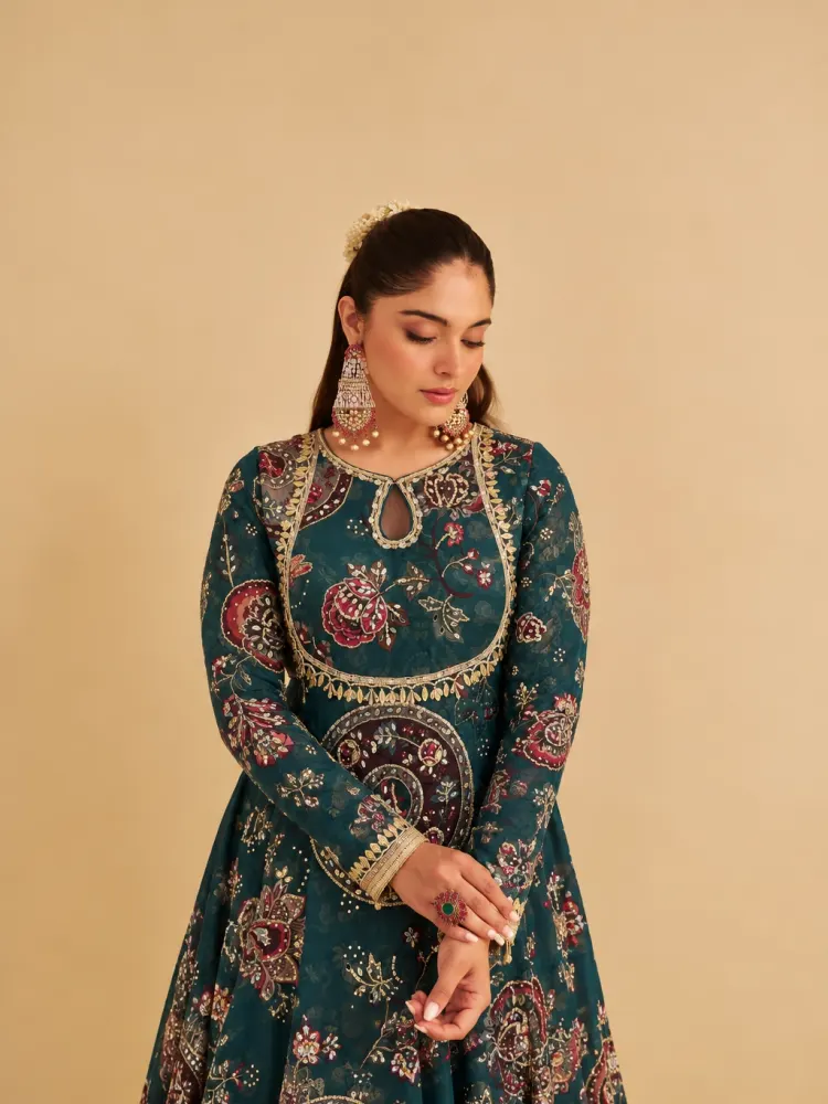 Festive Fusion Teal Suit-3