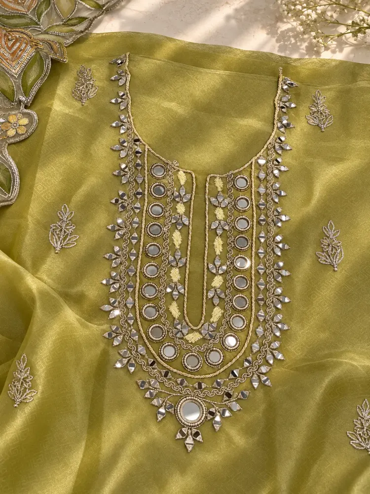 Pista Green Floral Unstitched Suit-1