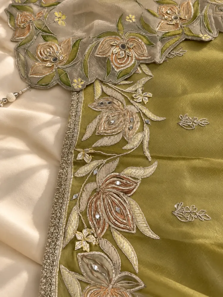 Pista Green Floral Unstitched Suit-2