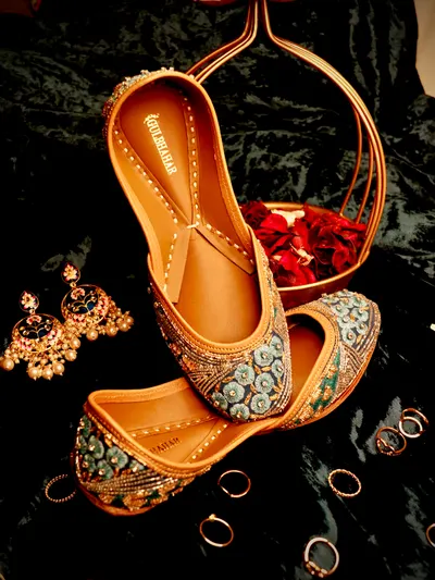 Blue Leather Embroidered Jutti-0