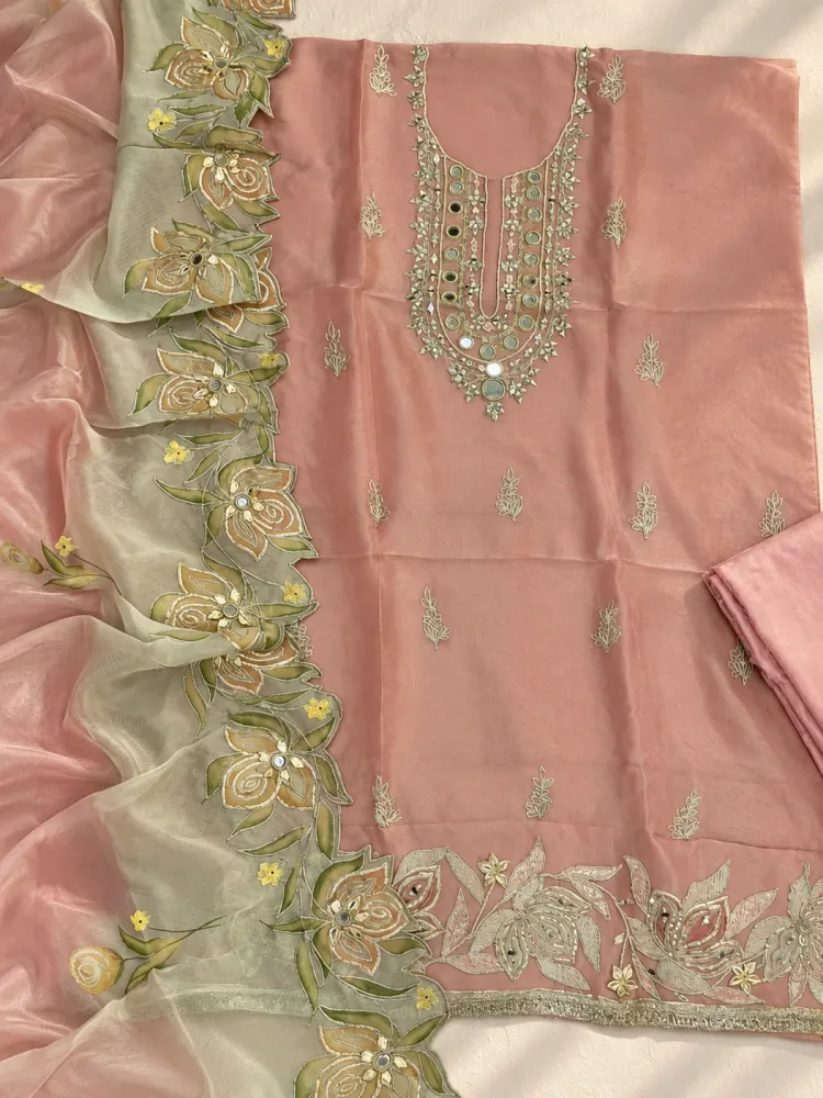 Peach Pink Floral Unstitched Suit-1