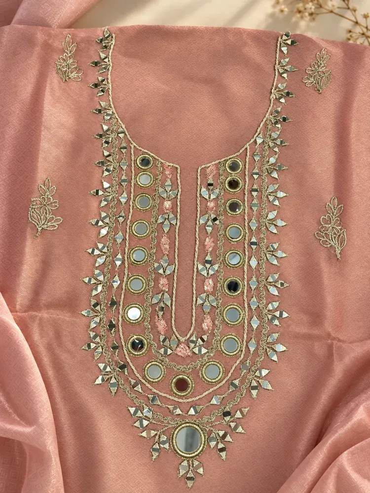 Peach Pink Floral Unstitched Suit-2