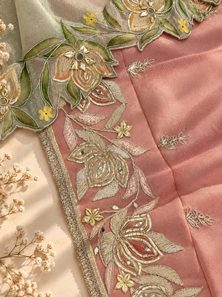 Peach Pink Floral Unstitched Suit-3