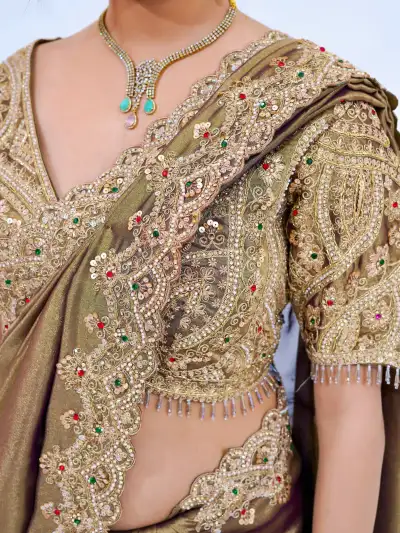 Plain Organza Silk Bridal Saree with Embroidered Border - 4