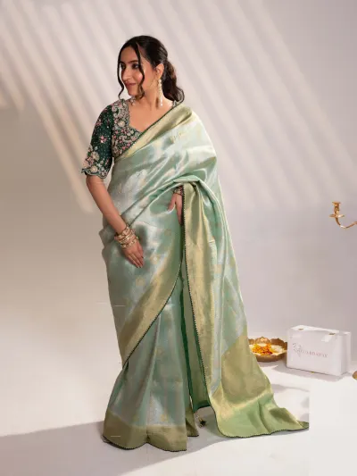 Sage Green Banarasi Saree-0