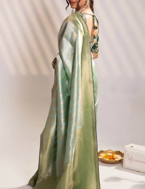 Green Banarasi Saree with Zari Embroidery - 9