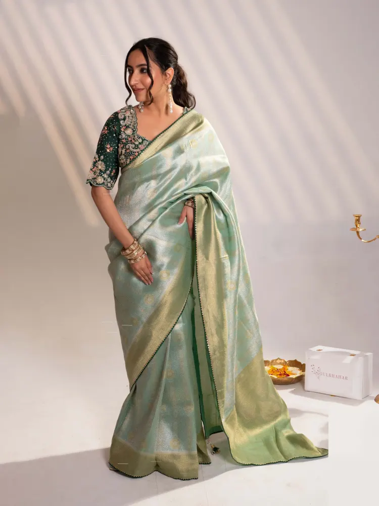 SAGE GREEN BANARASI SAREE - 1