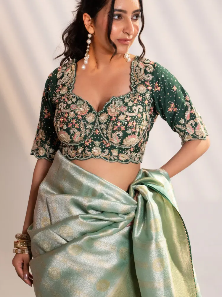 SAGE GREEN BANARASI SAREE - 2