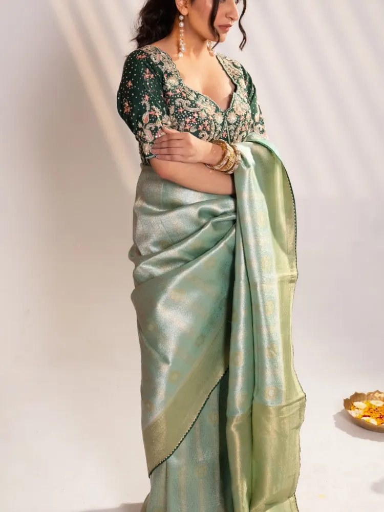 Sage Green Banarasi Saree-6