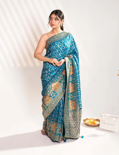 Royal Peacock Teal Banarasi Silk Saree - collection image