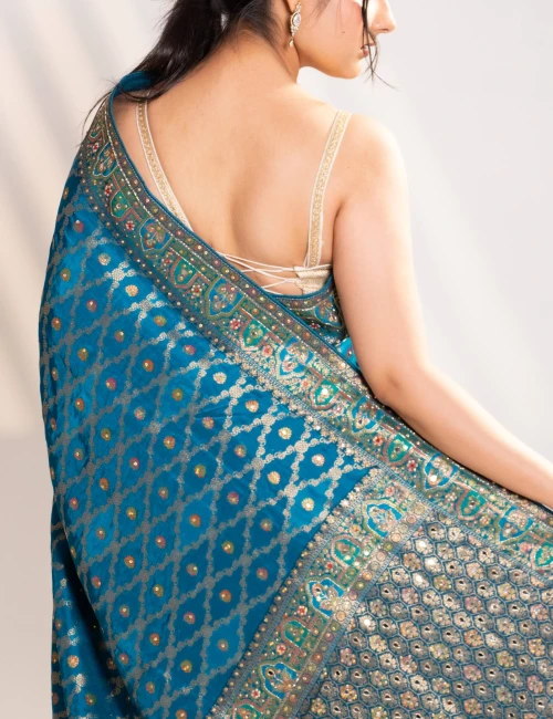 ROYAL PEACOCK TEAL BANARASI SILK SAREE - 2