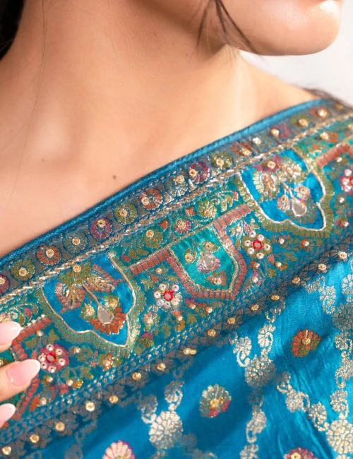 Royal Peacock Teal Banarasi Silk Saree - 3