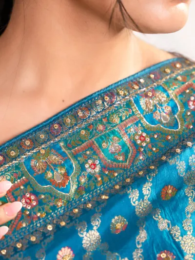 Blue Banarasi Silk Saree-2