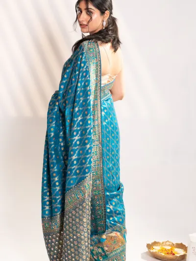 Blue Banarasi Silk Saree-3