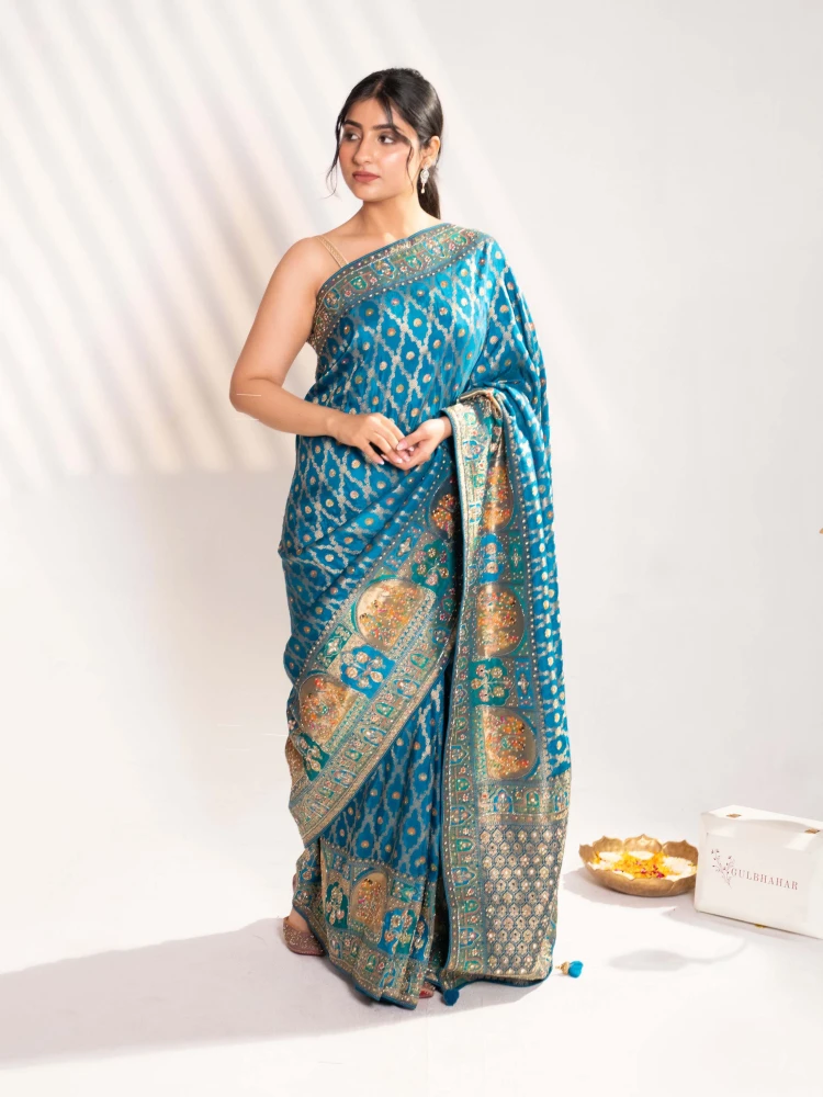 BLUE BANARASI SILK SAREE - 1