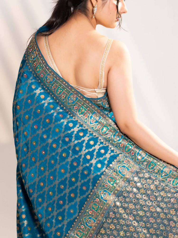 BLUE BANARASI SILK SAREE - 2