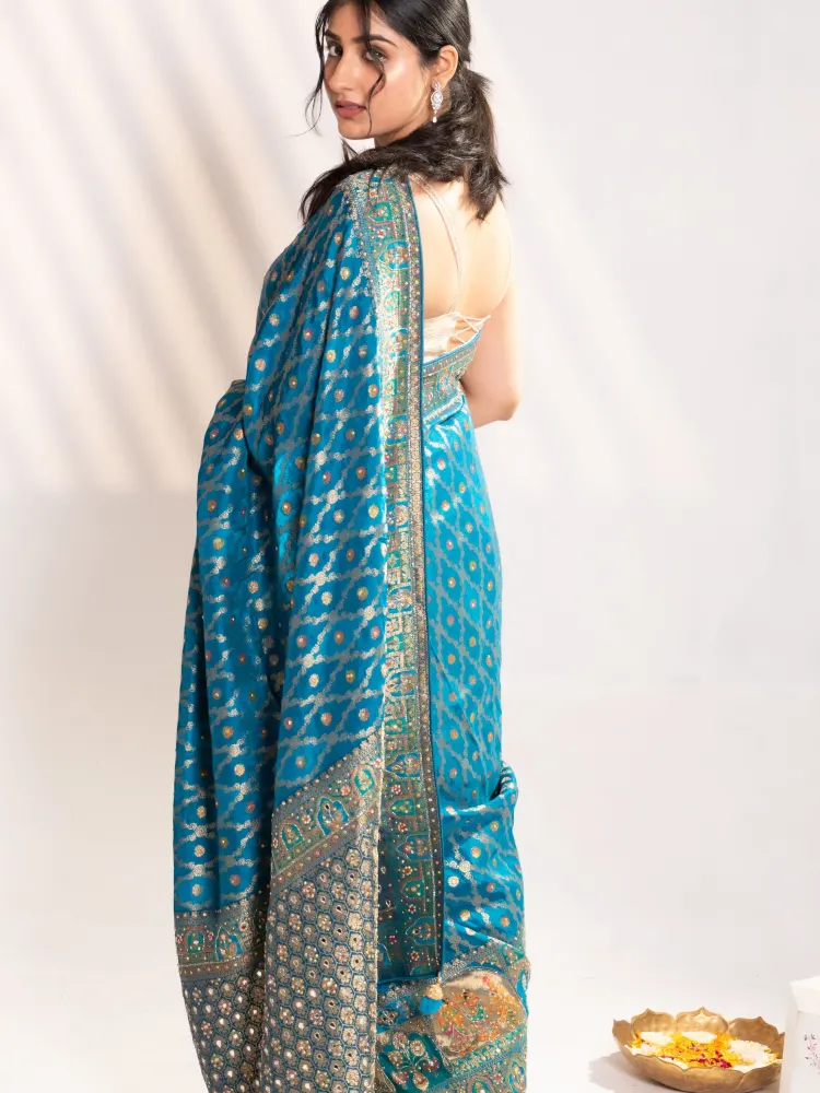 Blue Banarasi Silk Saree-3