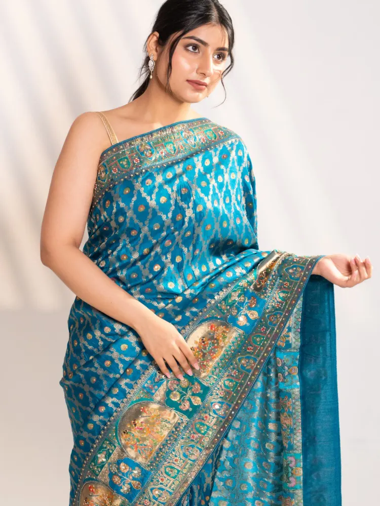 Blue Banarasi Silk Saree-5