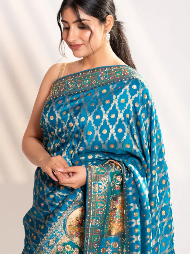 Blue Banarasi Silk Saree-7
