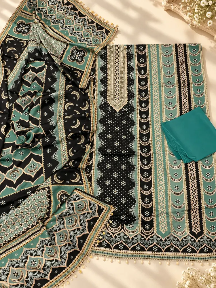 Light Sea Green Multicolour Unstitched Suit-0