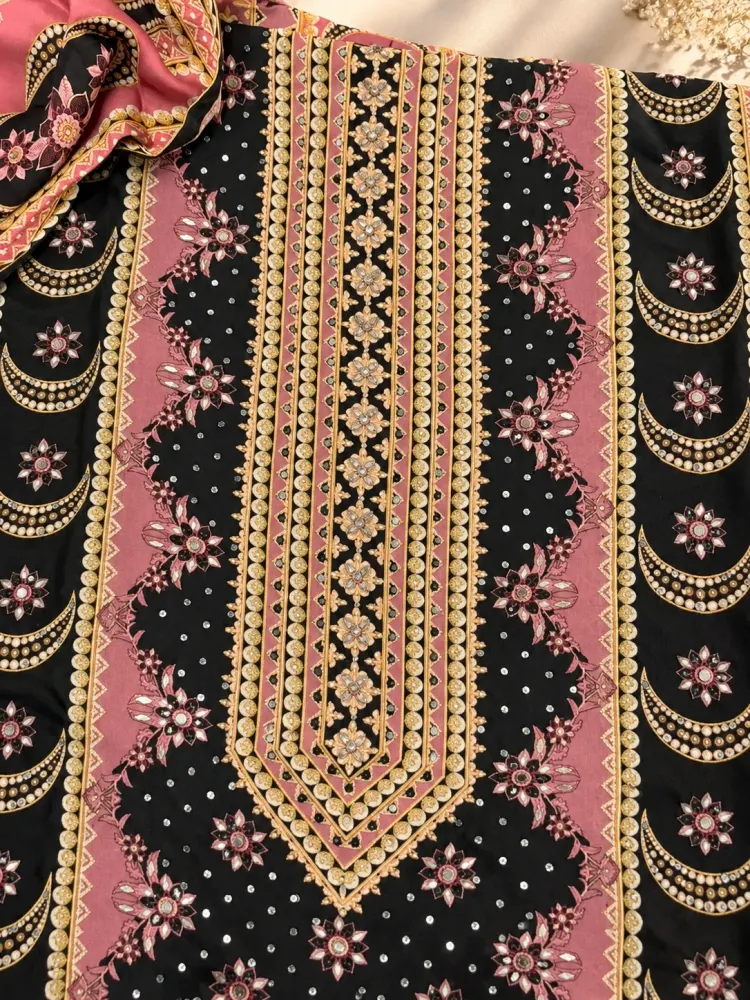 Pink Multicolour Unstitched Suit-1