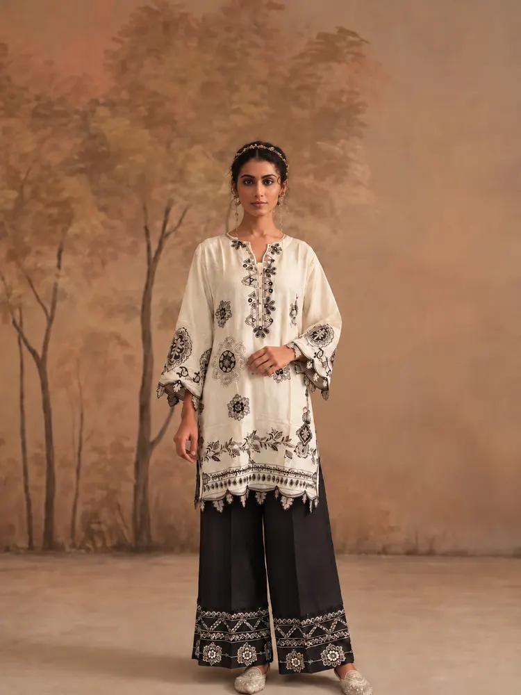 Ivory Black Embroidered Co-ord Set-0