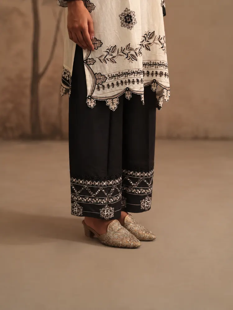Ivory Black Embroidered Co-ord Set-3