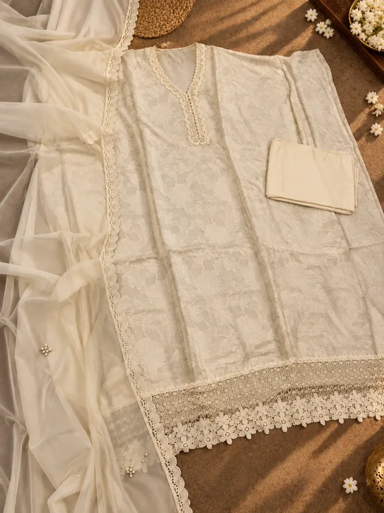 Ivory Korean Silk Unstitched Suit-1