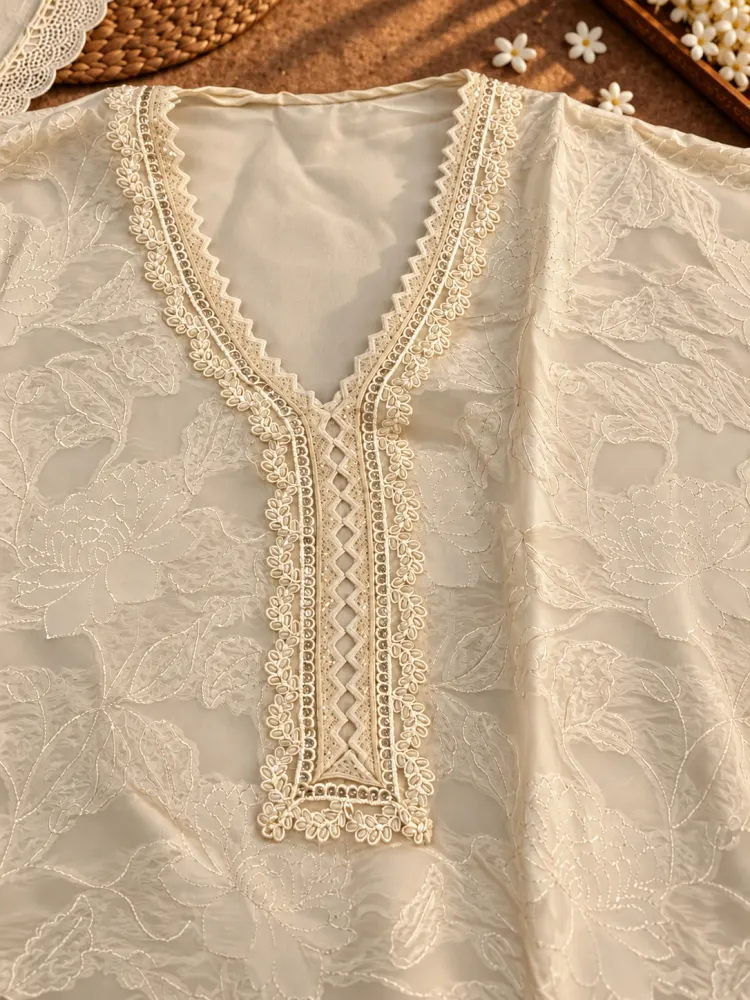 Ivory Korean Silk Unstitched Suit-2