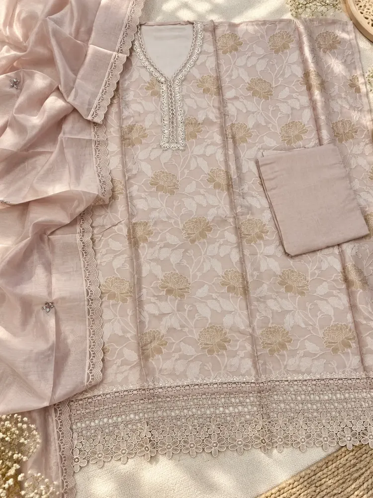 Blush Pink Korean Silk Unstitched Suit-0