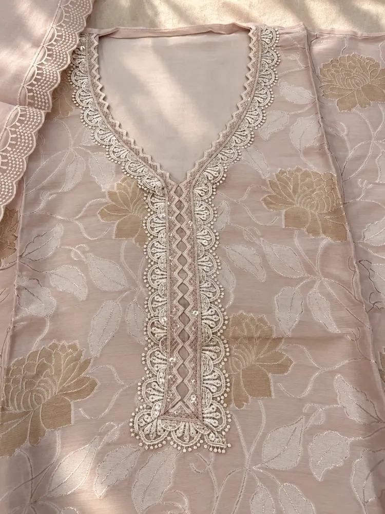 Blush Pink Korean Silk Unstitched Suit-1